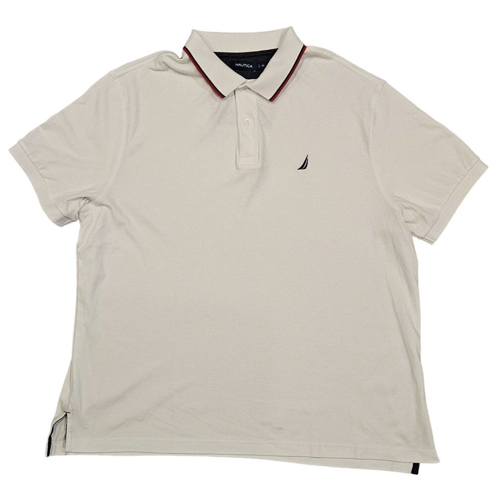 Nautica Men's White Short Sleeve 2-Button Casual Polo Golf Shirt Size 2XL